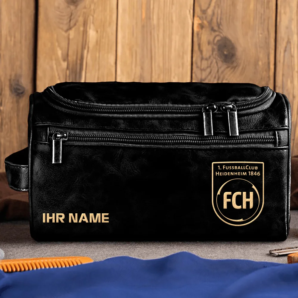 1. FC Heidenheim 1846 Exklusives Logo - Personalisierte Leder Kulturbeutel QTBUN180425A1FCH - Schwarz