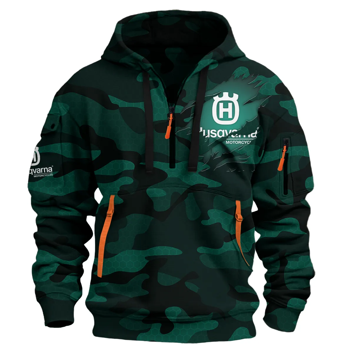Husqvarna Motorcycles Exklusives Logo Motorräder Kapuzenpullover Halber Reißverschluss Fans Lieben QTMT200225A1HUS - Türkisgrün