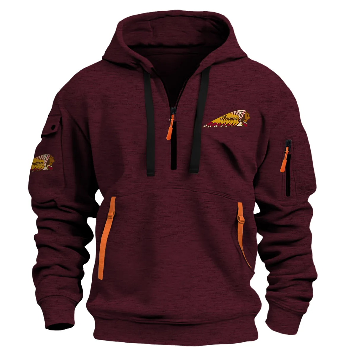 Indian Motorcycle Exklusives Logo Motorräder Kapuzenpullover Halber Reißverschluss QTMT190225A1IND - Bordeauxrot