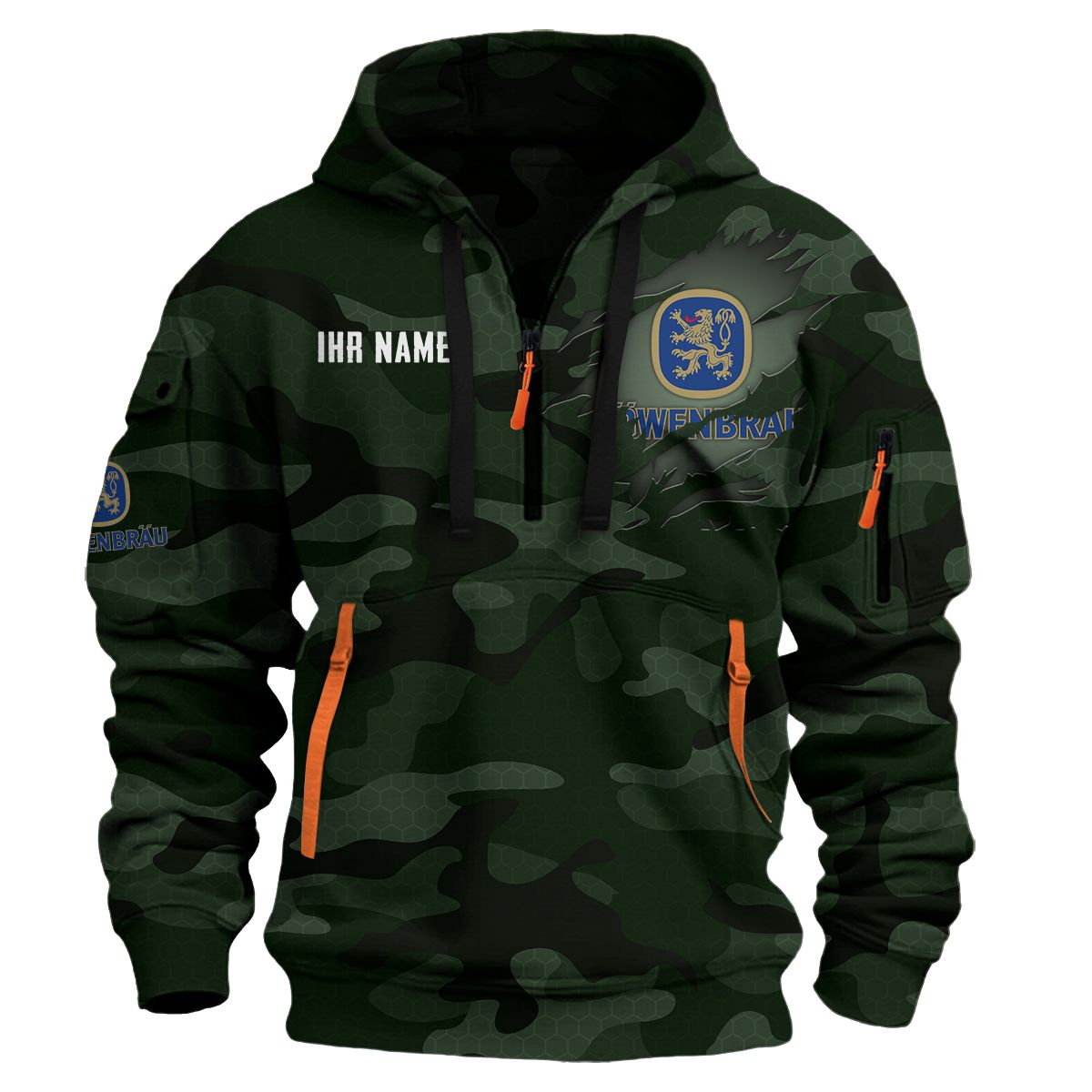 Löwenbräu Beer Exklusive Logo Hoodie mit halbem Reißverschluss QTBEER110325A1LOW - Dunkelgrün