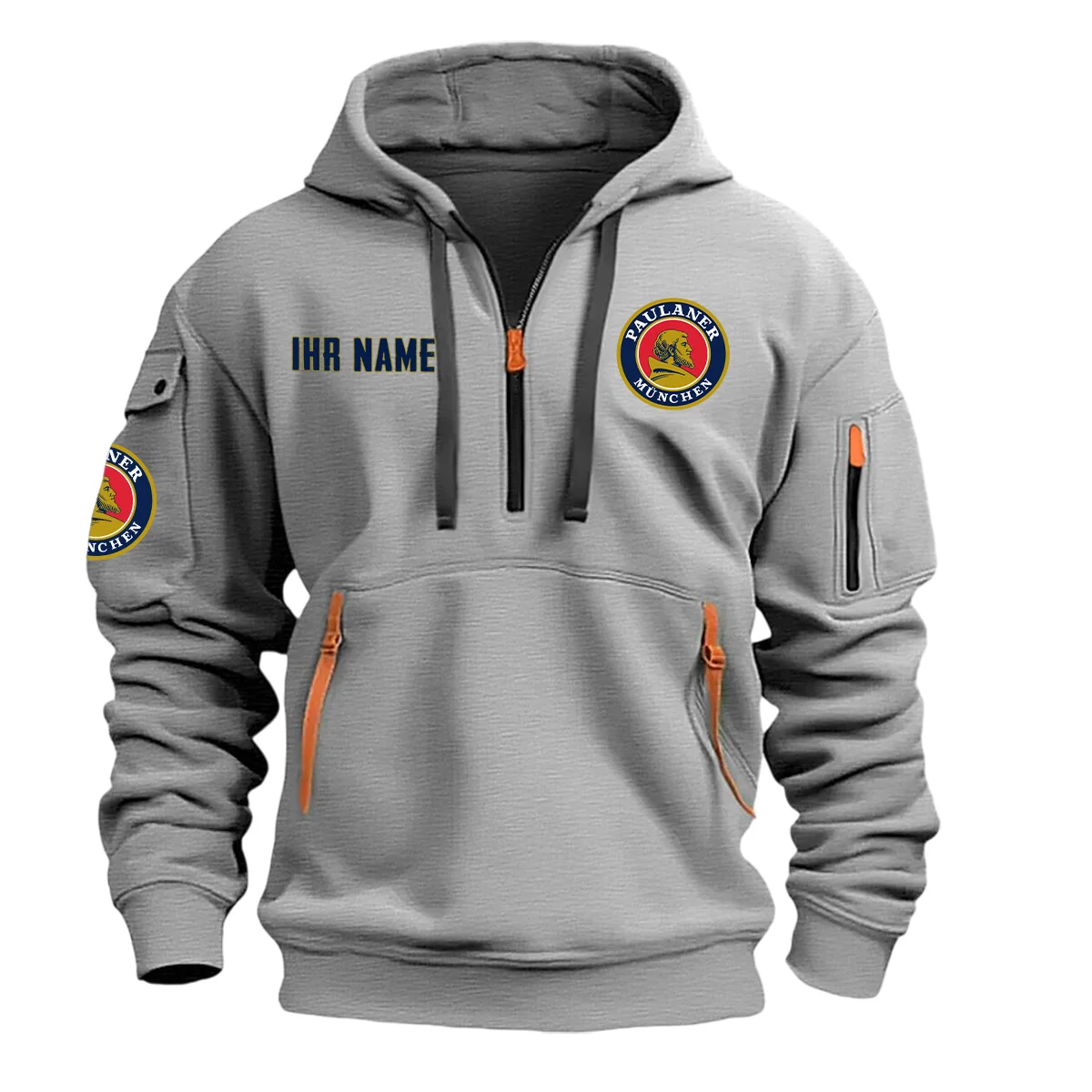 Paulaner Beer Exklusive Logo Hoodie mit halbem Reißverschluss QTBEER100325A1PAU - Grau